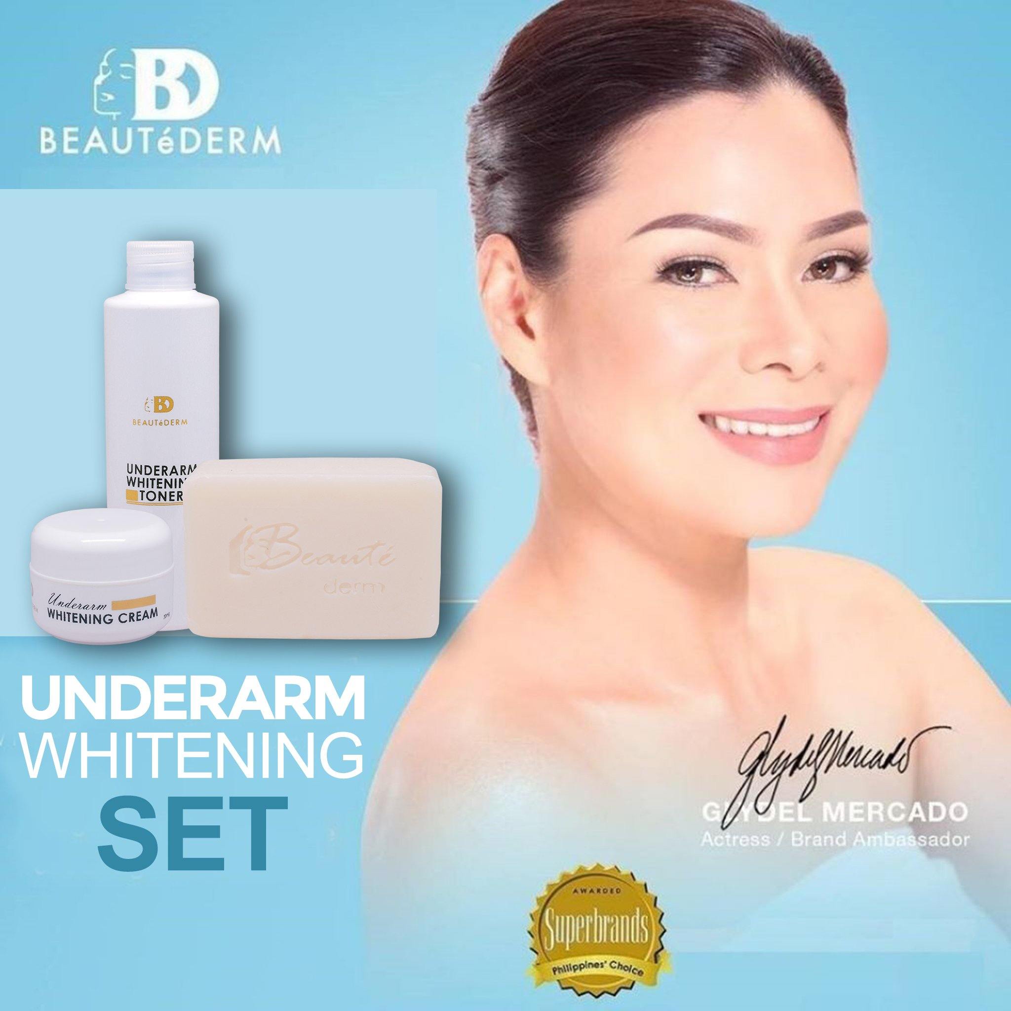 Underarm Whitening Set (Whitening Cream, Underarm Whitening Toner, Ultralite Whitening Soap), by Beautederm, with Glydel Mercado (Beautederm Ambassador)