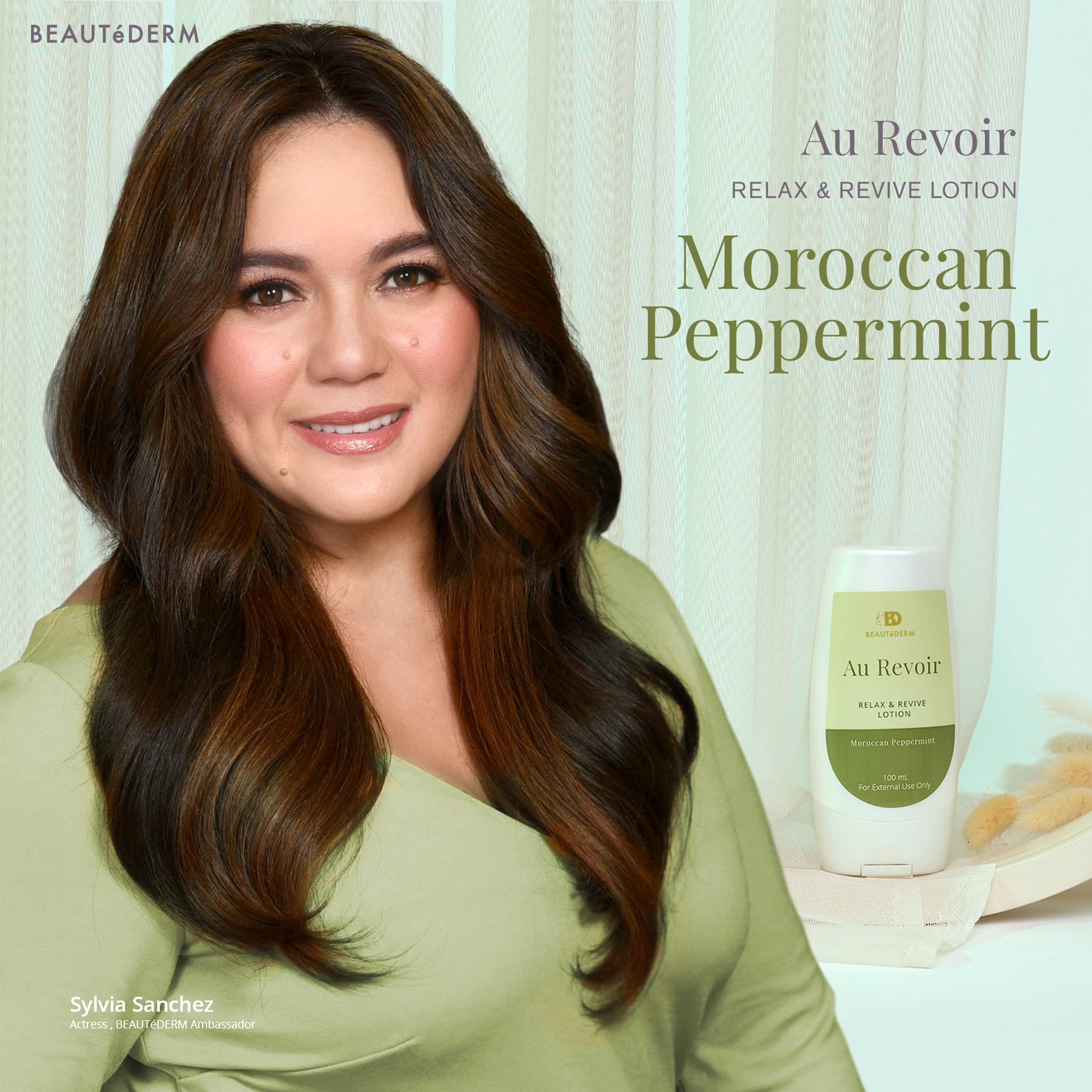 Au Revoir Relax & Revive Lotion, Moroccan Peppermint, 100ml, by Beautederm, with Sylvia Sanchez (Beautederm Ambassador)