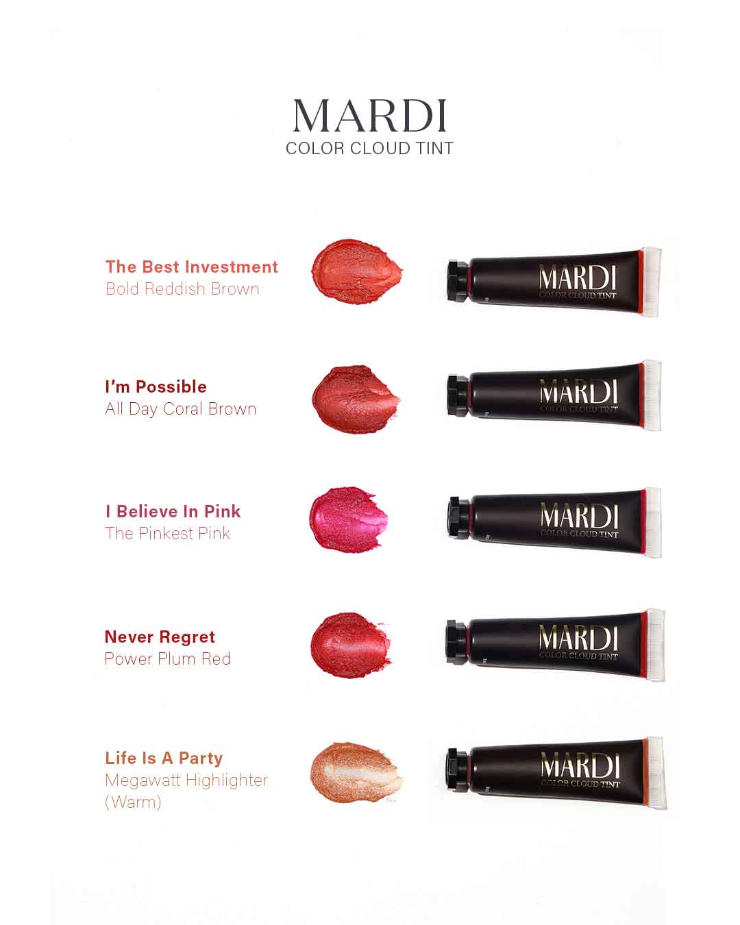 Beautederm Mardi Color Cloud Tint, Available in 5 shades